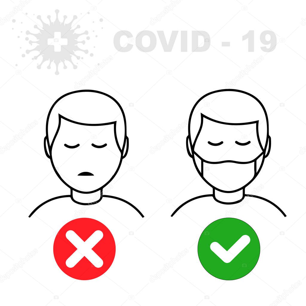 No Entry Without Face Mask or Wear a Mask Icon. Vector Image