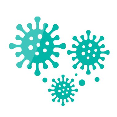 Coronavirus 2019-nCoV Bakteri Simgesi. Bakteri koruma logosu vektörü. Coronavirus salgını. Virüsü durdurun. Afiş, afiş ve broşür için mavi zemin üzerinde virüsün izole edilmiş vektör simgesi