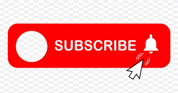 SuBSCRIBE - düğme kırmızı renk ve handon şeffaf arkaplan. Sen, metro kanalı. Vektör illüstrasyonu