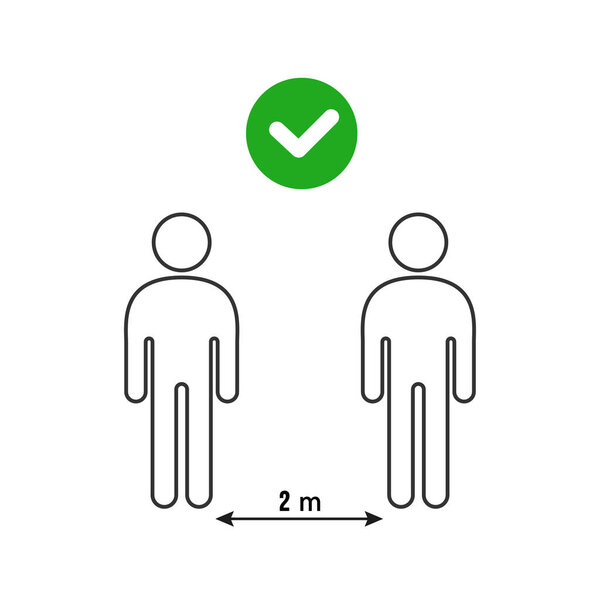 Икона социального дистанцирования. Держите дистанцию в 1-2 метра. Защита от короновируса. Векторная иллюстрация