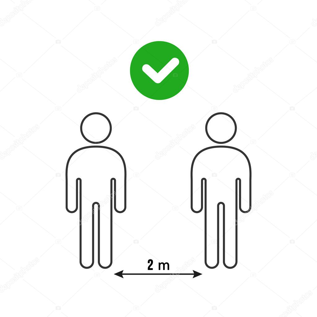 Social distancing icon. Keep the 1-2 meter distance. Coronovirus epidemic protective. Vector illustration