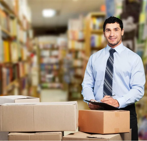 Happy businessman with tablet pc — Stock Photo, Image