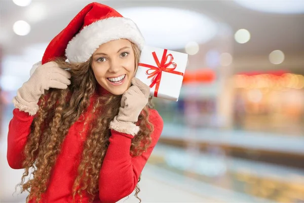 Young woman in Santa hat — Stock Photo, Image