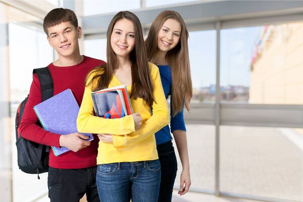 group of students with books