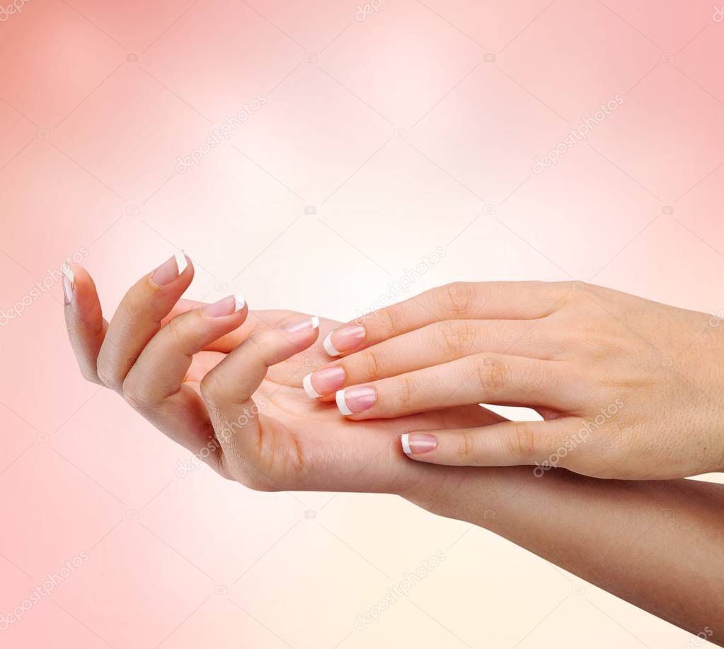  woman's nails with  french manicure