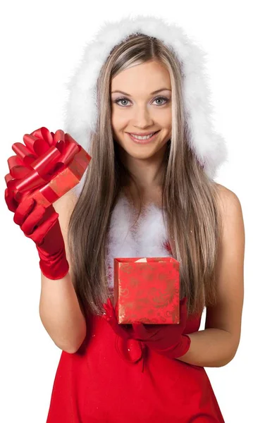 Hermosa mujer en sombrero de santa — Foto de Stock