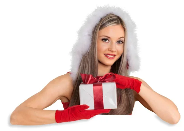 Hermosa mujer en sombrero de santa — Foto de Stock