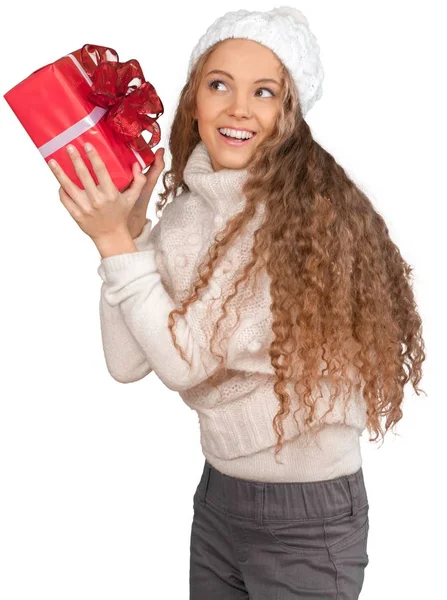 Nő, sok ajándék doboz — Stock Fotó