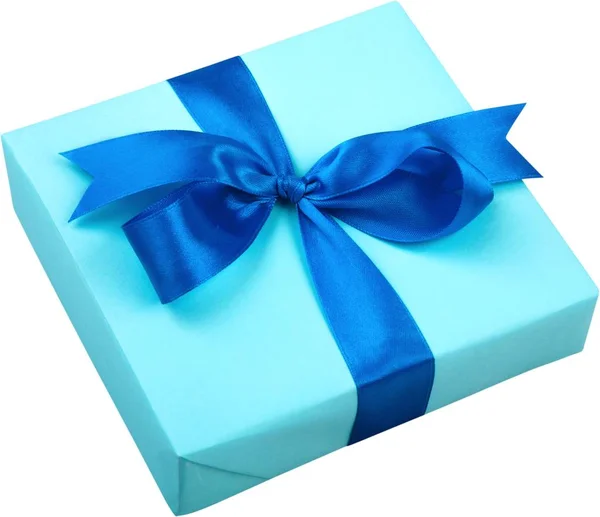 Gift box wrapped in blue  paper — Stock Photo, Image