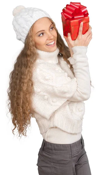 Mujer con muchas cajas de regalo — Foto de Stock