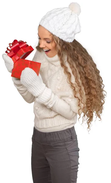 Mujer con muchas cajas de regalo — Foto de Stock