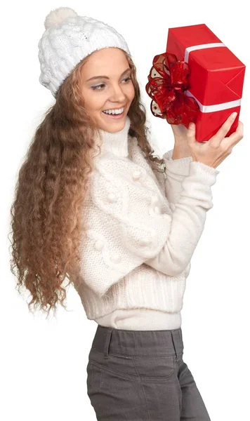 Mujer con muchas cajas de regalo — Foto de Stock