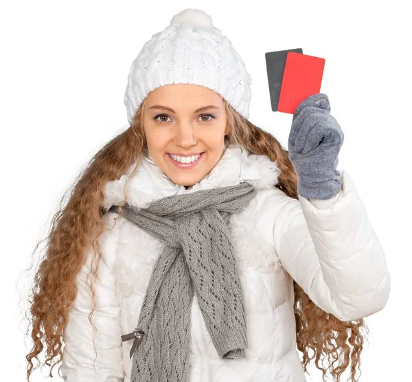 Jovem mulher em roupas de inverno — Fotografia de Stock