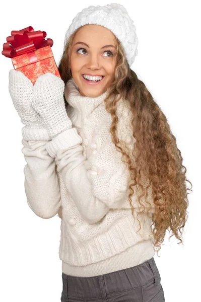 Frau mit vielen Geschenkverpackungen — Stockfoto