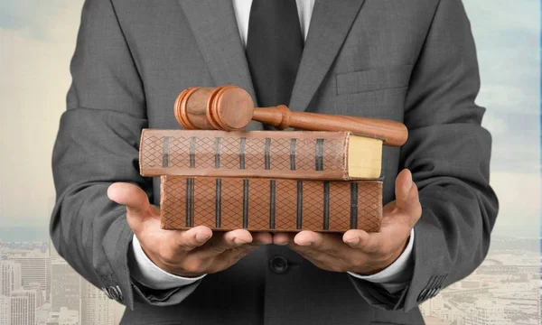 Lawyer with gavel judge and books — Stock Photo, Image