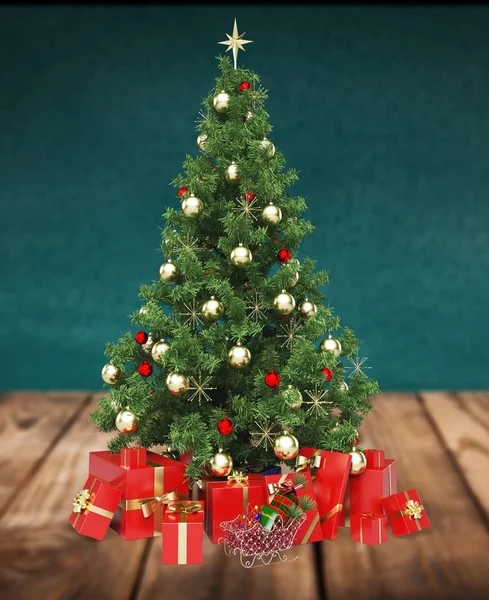 Habitación de vacaciones con árbol de Navidad —  Fotos de Stock