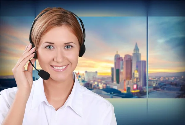 Young woman face with headphones — Stock Photo, Image