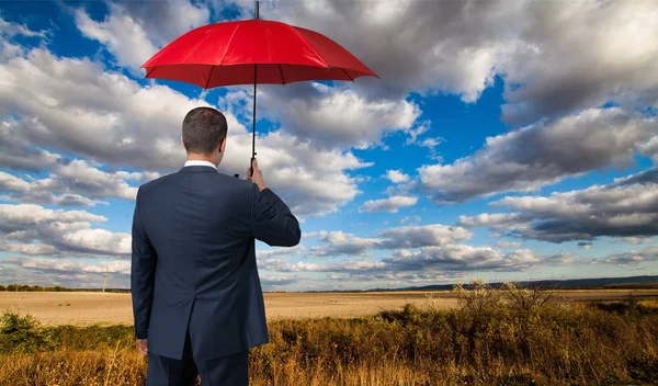 Portrait of businessman with umbrella — Stock Photo, Image
