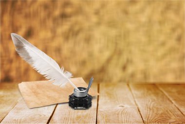 Tüy tüy kalem ve cam InkWell