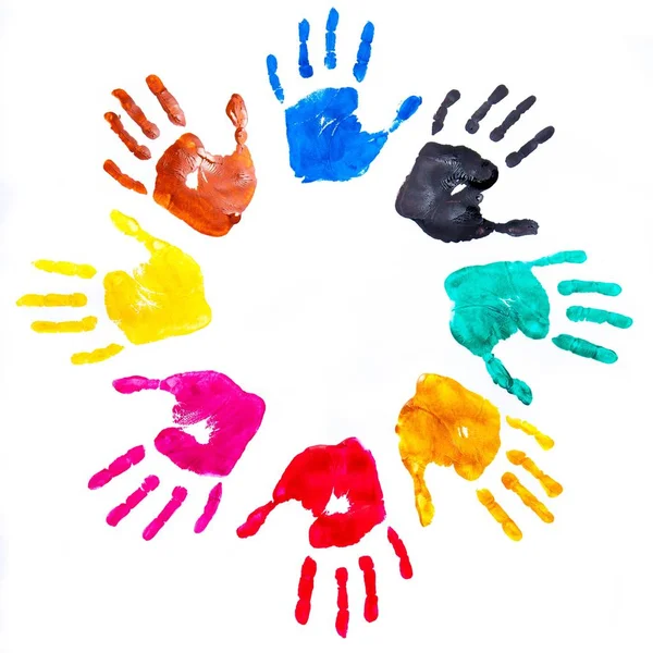 Multicolored painted hand prints — Stock Photo, Image