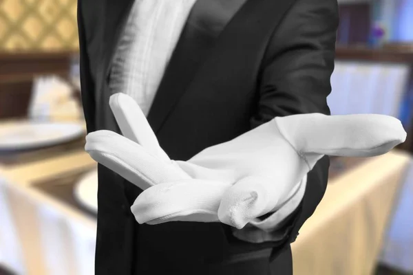 Элегантная Рука Человека Белой Перчатке — стоковое фото