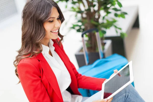 young woman with digital tablet