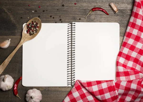 Aromatic spices and blank notebook — Stock Photo, Image