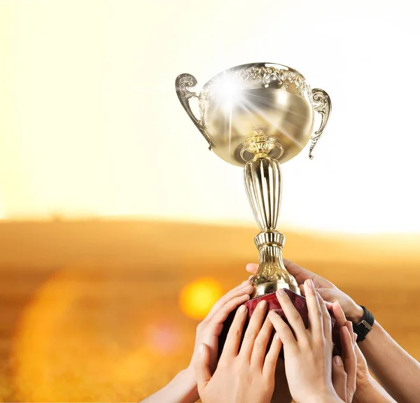 Champion cup in hands — Stock Photo, Image