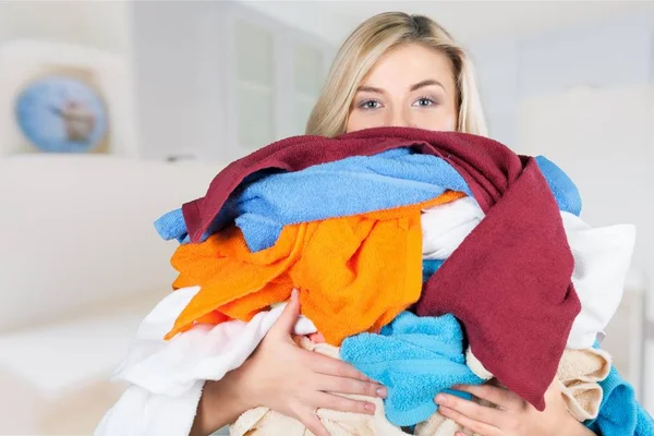 woman with colored towels