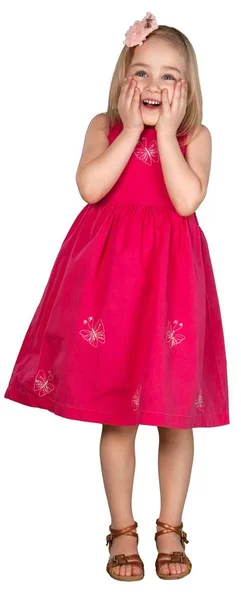 Милая Маленькая Девочка Розовом Платье Изолированы Белом Фоне — стоковое фото