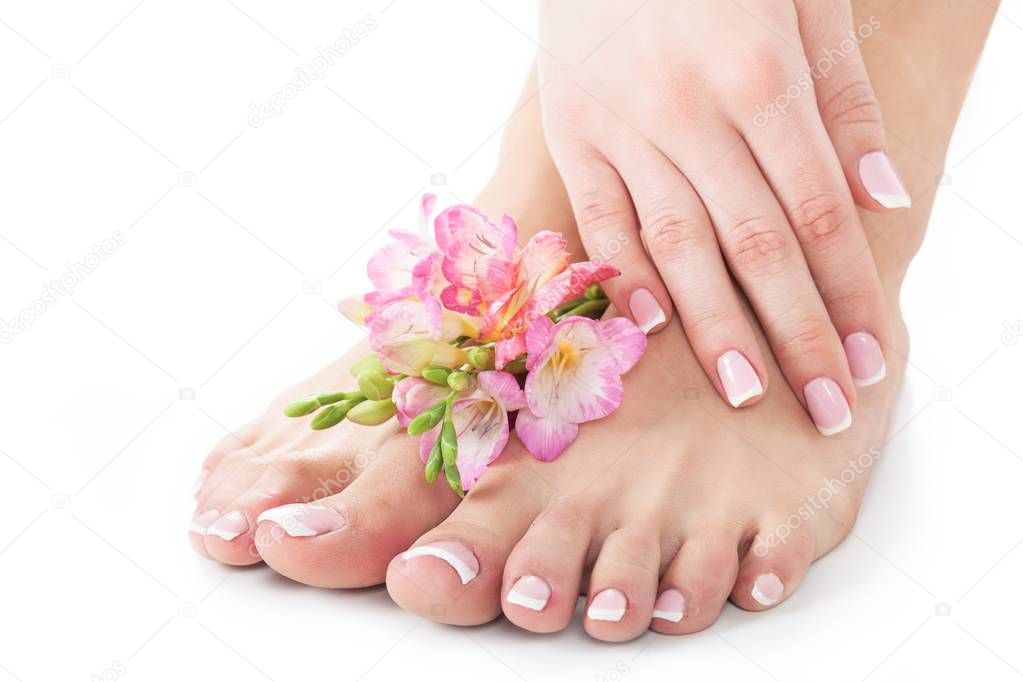 female legs and hands in spa