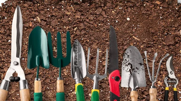 Linha de ferramentas de jardinagem — Fotografia de Stock