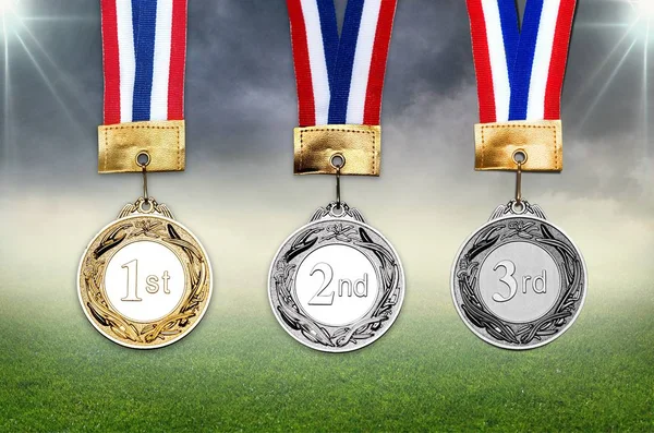 Gold, silver and bronze medals — Stock Photo, Image