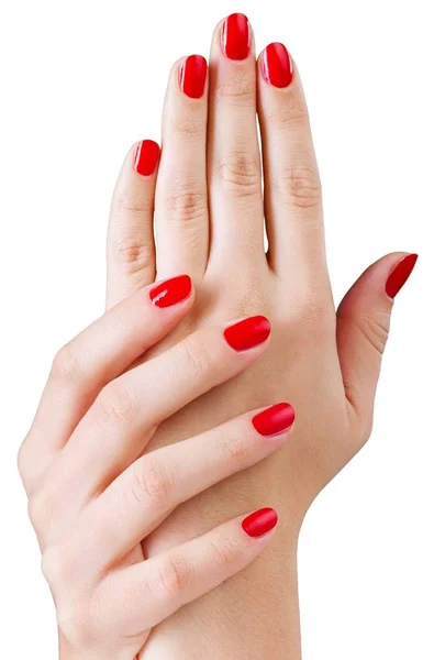Mãos com manicura vermelha — Fotografia de Stock