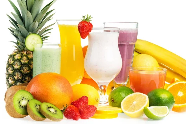 Tasty fruits  and juice with vitamins — Stock Photo, Image