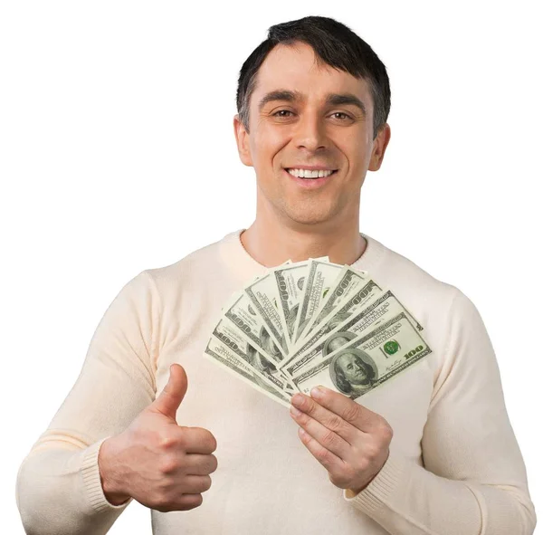 Hombre feliz sosteniendo dinero — Foto de Stock