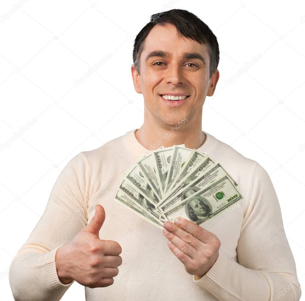 happy man holding money