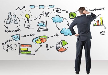 doodle simgeler ile genç işadamı