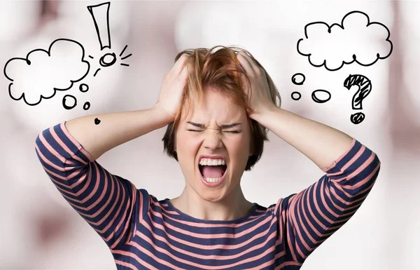 Angry depressed woman screaming — Stock Photo, Image