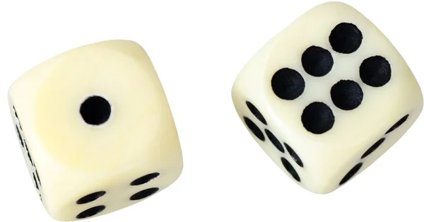 White dices in midair — Stock Photo, Image