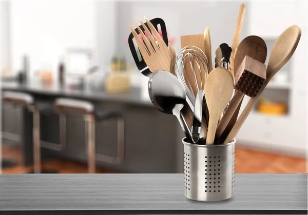 Kitchen utensils in tin can — Stock Photo, Image