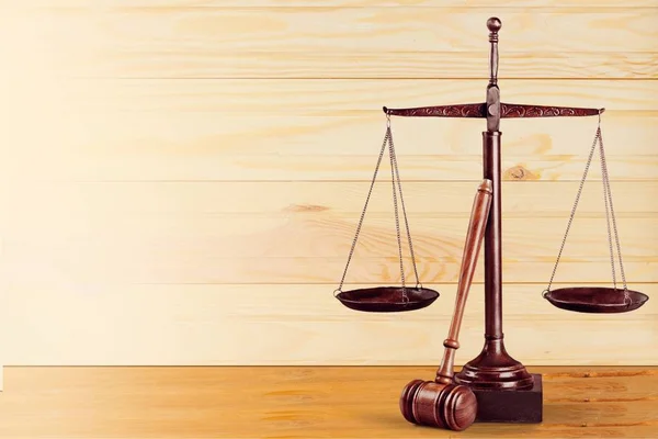 Justice Scales and wooden gavel