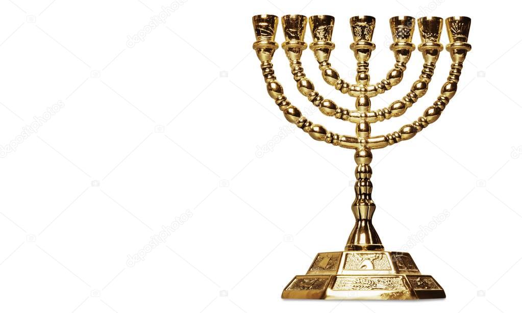 Golden Jewish menorah