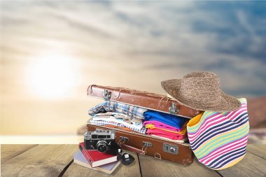 seyahat nesnelerle Retro çanta