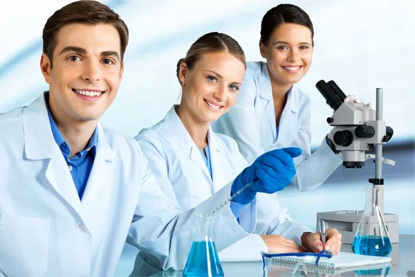 Scientists Working with Microscope — Stock Photo, Image