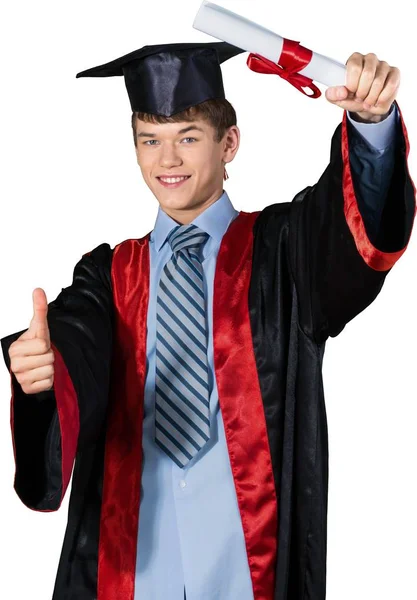 Mannen i examen hatt med diplom — Stockfoto