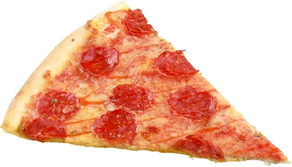 Fetta di pizza con salame piccante — Foto Stock