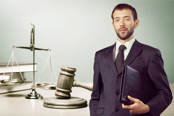 Lawyer near Scales of Justice — Stock Photo, Image