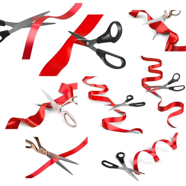 Tijeras de corte cinta roja — Foto de Stock