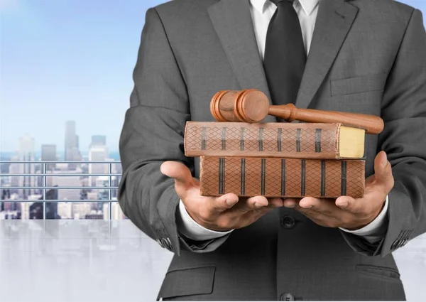 Lawyer with gavel judge and books — Stock Photo, Image